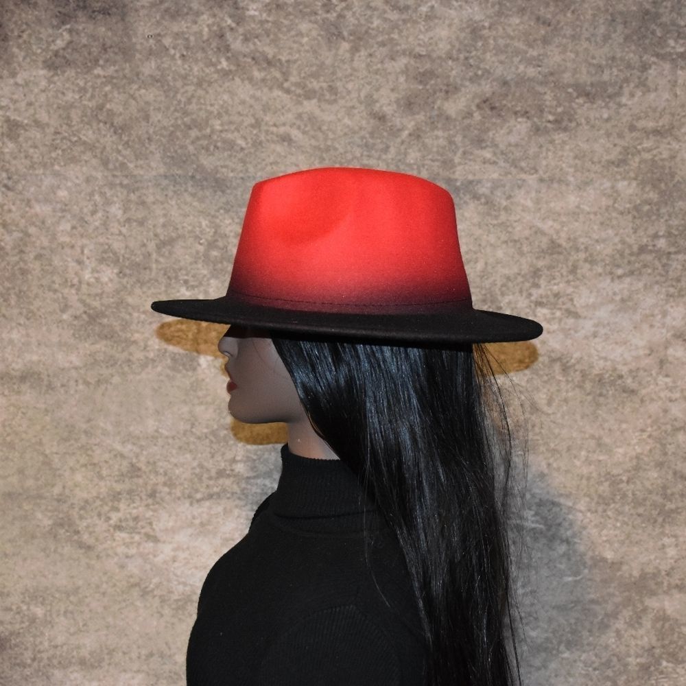 Red and Black Gradient Fedora Hat - Picture 2 of 4